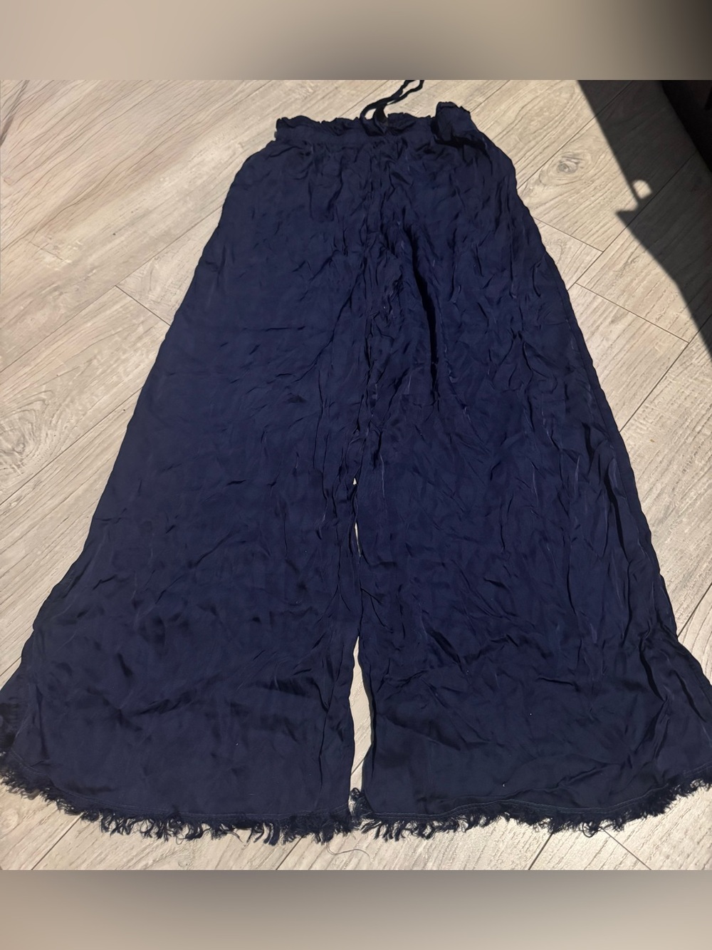 Venti6 Women's Silk Viscose Navy Wide-Leg Drawstring Pants